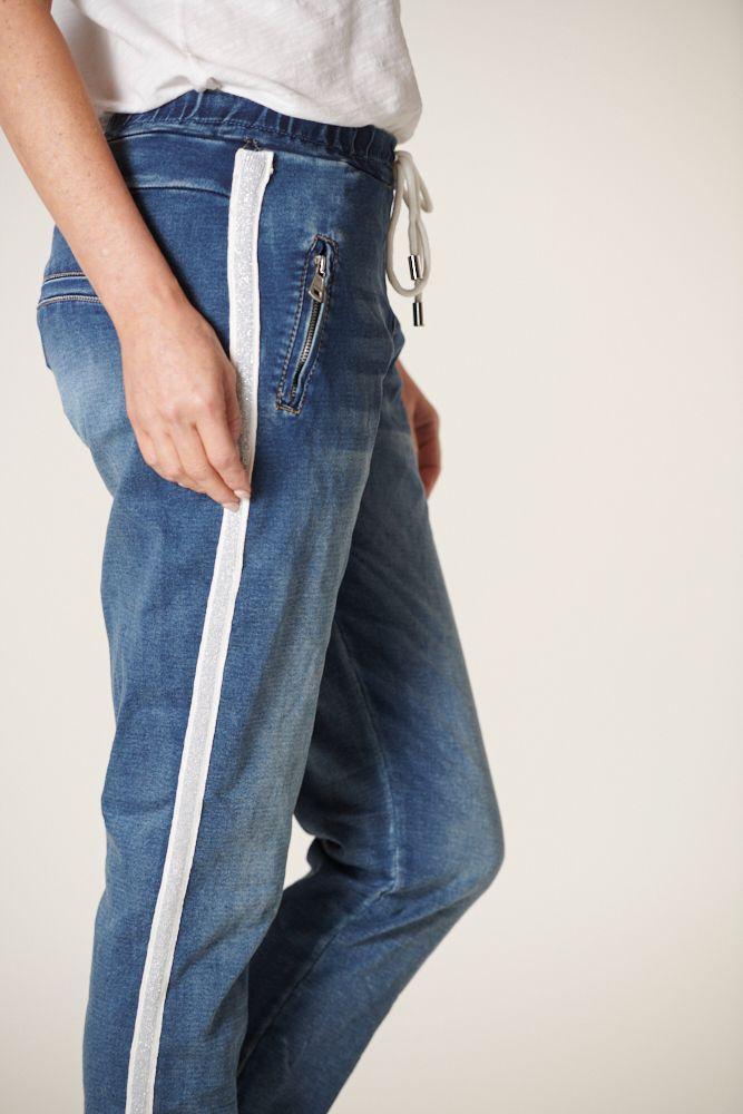 ITALIAN STAR Denim Jogger with Silver Trim - Dark Wash JEANS - Zabecca Living