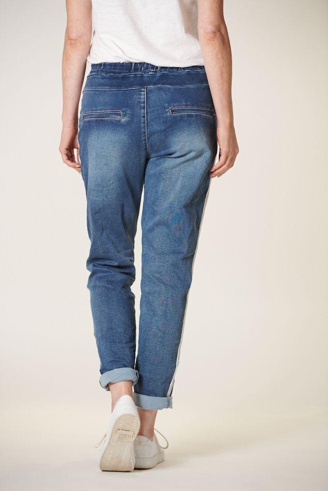 ITALIAN STAR Denim Jogger with Silver Trim - Dark Wash JEANS - Zabecca Living
