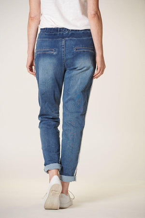 ITALIAN STAR Denim Jogger with Silver Trim - Dark Wash JEANS - Zabecca Living