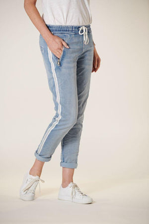 ITALIAN STAR Denim Jogger with Silver Trim - Light Wash JEANS - Zabecca Living