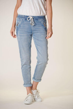 ITALIAN STAR Denim Jogger with Silver Trim - Light Wash JEANS - Zabecca Living