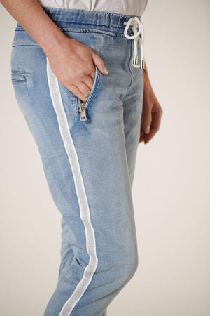 ITALIAN STAR Denim Jogger with Silver Trim - Light Wash JEANS - Zabecca Living