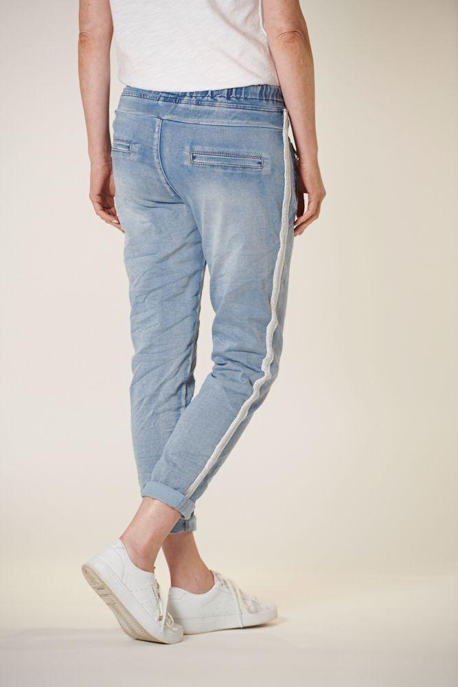ITALIAN STAR Denim Jogger with Silver Trim - Light Wash JEANS - Zabecca Living