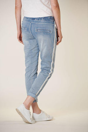 ITALIAN STAR Denim Jogger with Silver Trim - Light Wash JEANS - Zabecca Living
