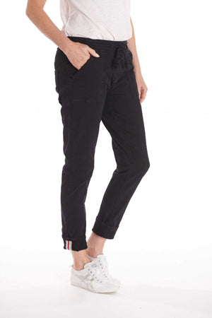 ITALIAN STAR Drill Jogger with Lurex Trim - Black JEANS - Zabecca Living