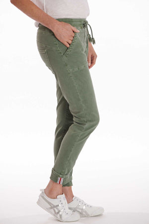 ITALIAN STAR Drill Jogger with Lurex Trim - Khaki JEANS - Zabecca Living