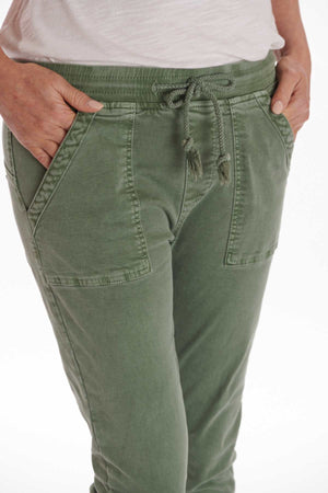 ITALIAN STAR Drill Jogger with Lurex Trim - Khaki JEANS - Zabecca Living