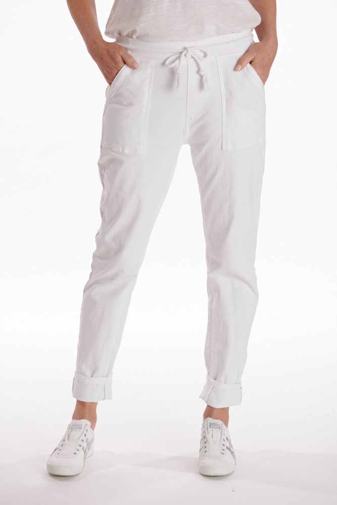 ITALIAN STAR Drill Jogger with Lurex Trim - White JEANS - Zabecca Living