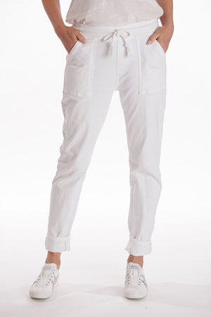 ITALIAN STAR Drill Jogger with Lurex Trim - White JEANS - Zabecca Living