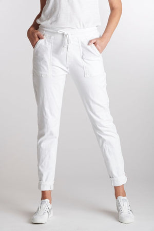 ITALIAN STAR Drill Jogger with Lurex Trim - White JEANS - Zabecca Living