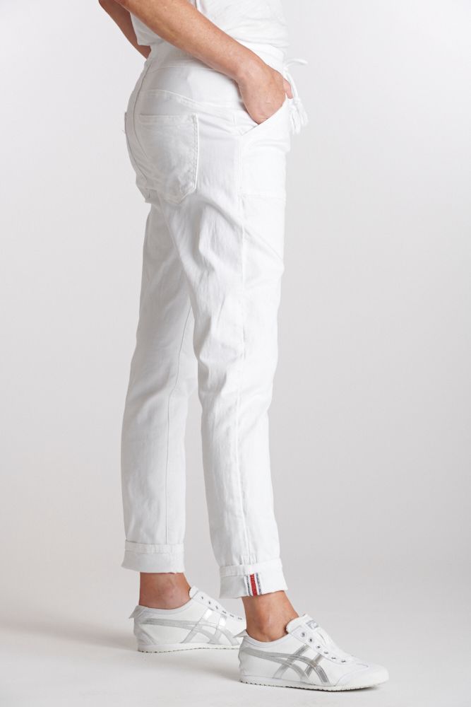 ITALIAN STAR Drill Jogger with Lurex Trim - White JEANS - Zabecca Living