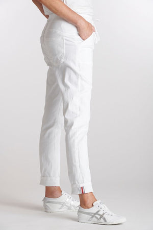 ITALIAN STAR Drill Jogger with Lurex Trim - White JEANS - Zabecca Living