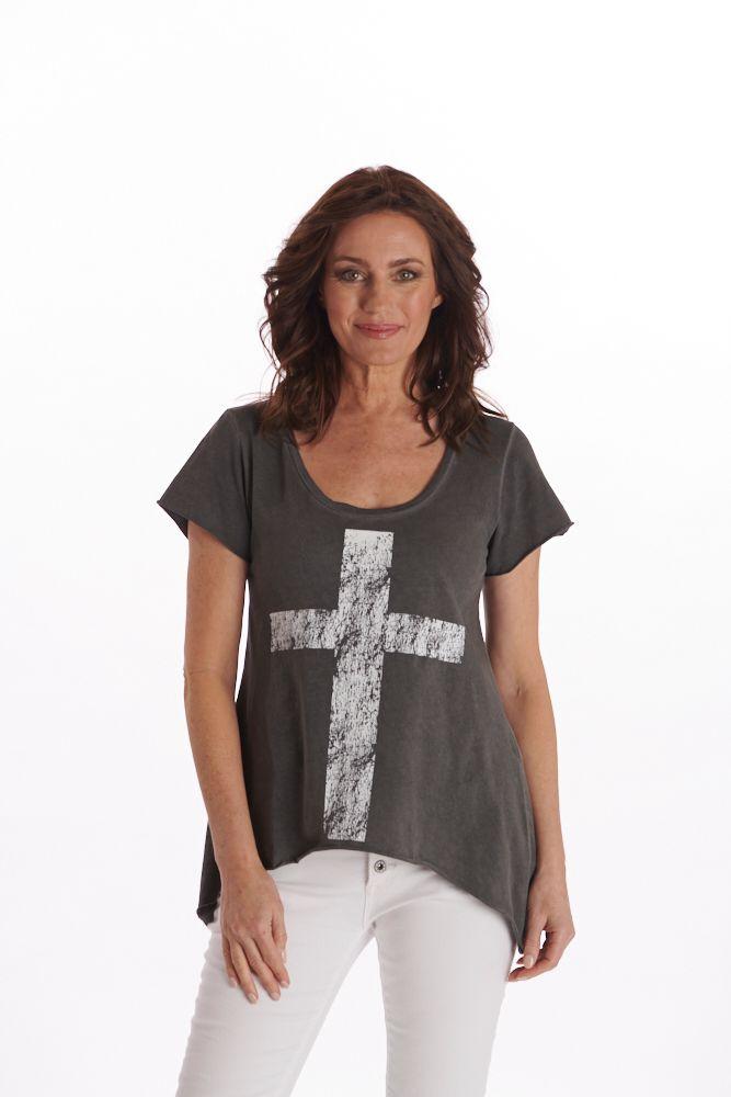 ITALIAN STAR Florence Cross Tee - Grey Tees - Zabecca Living