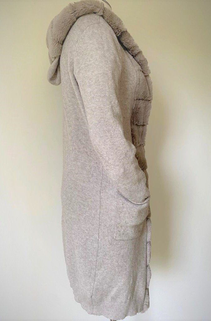 ITALIAN STAR Fur Trim Cardi - Taupe Jumpers + Knitwear - Zabecca Living