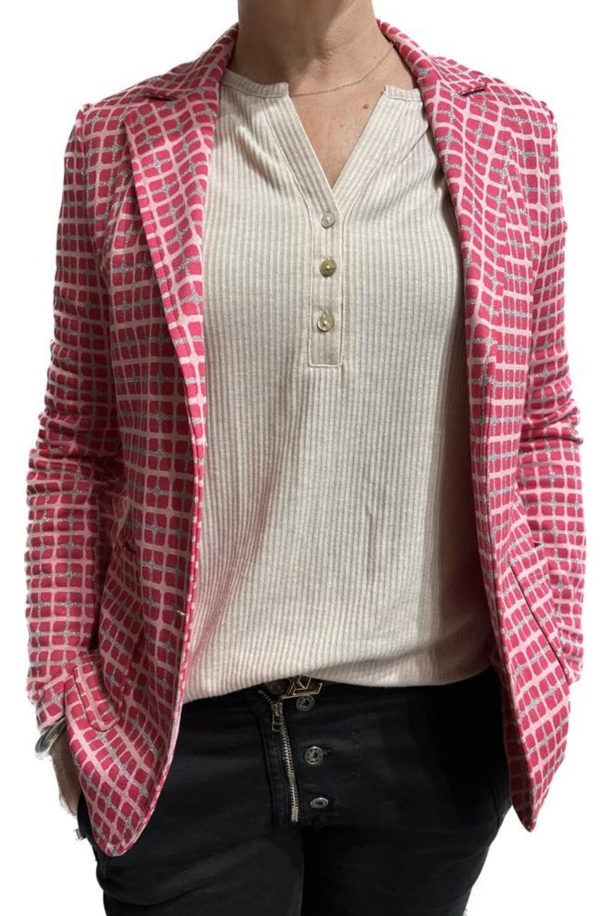 ITALIAN STAR Lucille Jacket - Pink Square Print Jackets + Coats - Zabecca Living