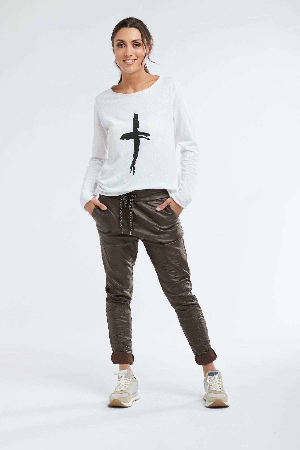 ITALIAN STAR Metallic Pant - Chocolate JOGGER - Zabecca Living