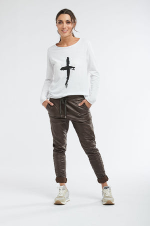 ITALIAN STAR Metallic Pant - Chocolate JOGGER - Zabecca Living