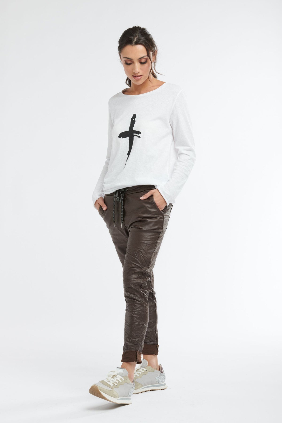 ITALIAN STAR Metallic Pant - Chocolate JOGGER - Zabecca Living