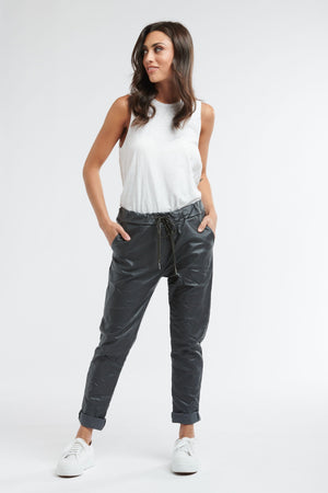 ITALIAN STAR Metallic Pants - Charcoal JOGGER - Zabecca Living