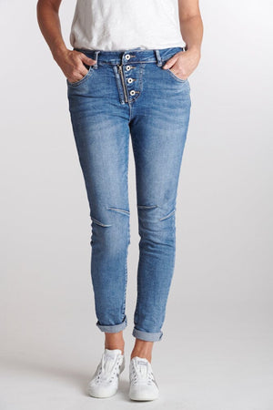 ITALIAN STAR New Classic Button Jeans - Light Wash Denim JEANS - Zabecca Living