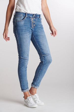 ITALIAN STAR New Classic Button Jeans - Light Wash Denim JEANS - Zabecca Living