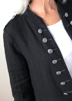 ITALIAN STAR Soldier Linen Jacket - Black Jacket - Zabecca Living