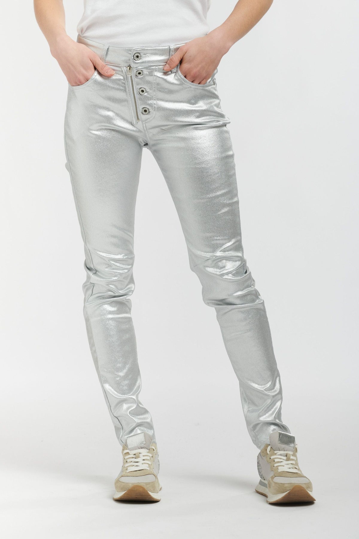 ITALIAN STAR Stevie Jeans - Silver Metallic JEANS - Zabecca Living