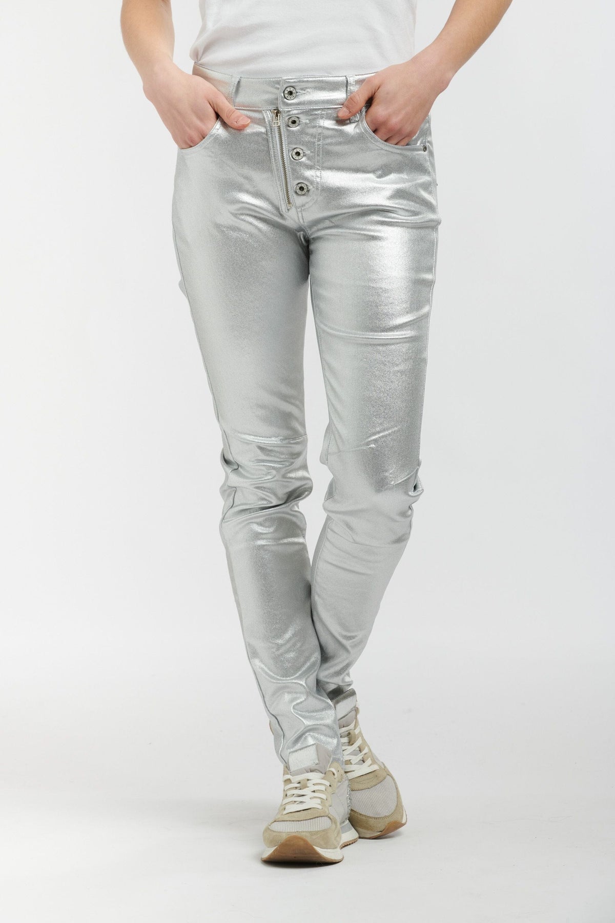 ITALIAN STAR Stevie Jeans - Silver Metallic JEANS - Zabecca Living