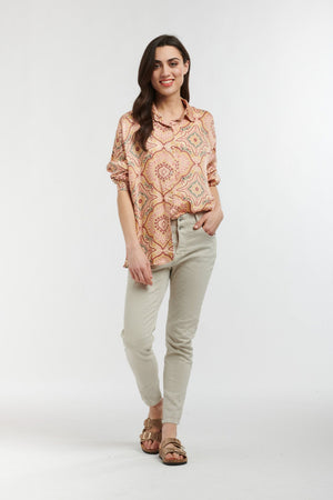 ITALIAN STAR Tuscany Shirt - Jardin Print Gold Shirts & Blouses - Zabecca Living