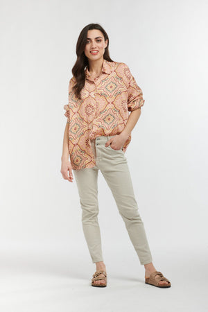 ITALIAN STAR Tuscany Shirt - Jardin Print Gold Shirts & Blouses - Zabecca Living