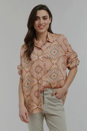 ITALIAN STAR Tuscany Shirt - Jardin Print Gold Shirts & Blouses - Zabecca Living
