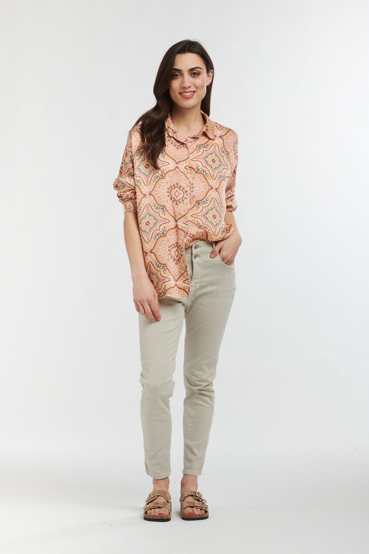 ITALIAN STAR Tuscany Shirt - Jardin Print Gold Shirts & Blouses - Zabecca Living