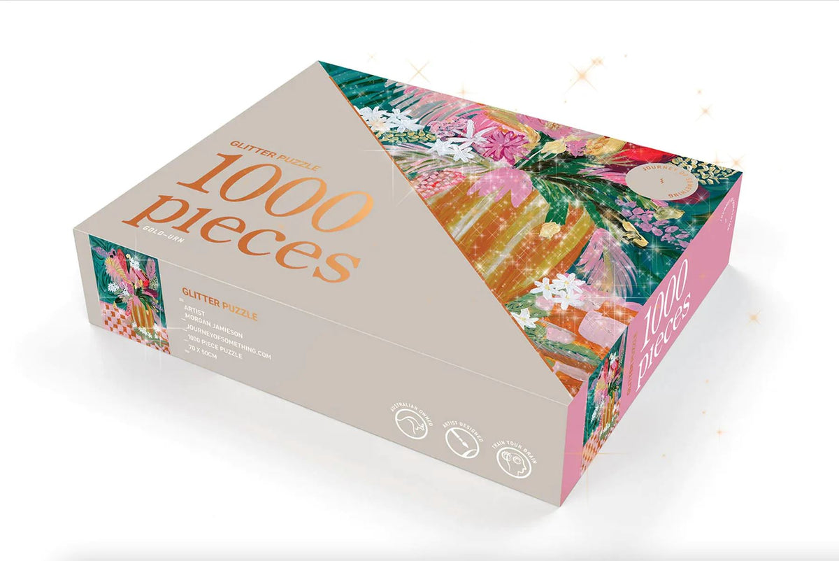 JOURNEY OF SOMETHING 1000 Piece Glitter Puzzle - Gold Urn Puzzle - Zabecca Living
