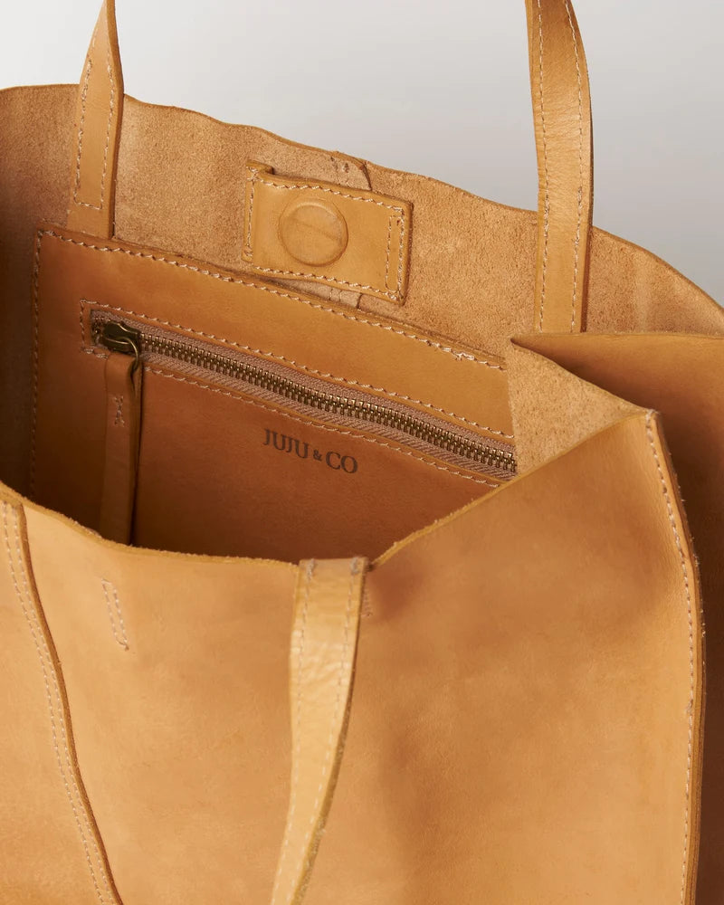 JUJU & CO Baby Unlined Leather Tote - Tan bag - Zabecca Living