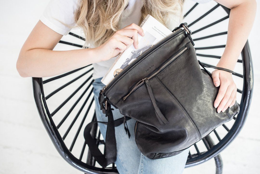 JUJU & CO Perforated Leather Slouchy - Black bag - Zabecca Living