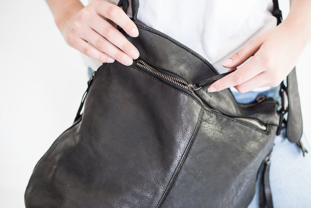 JUJU & CO Perforated Leather Slouchy - Black bag - Zabecca Living