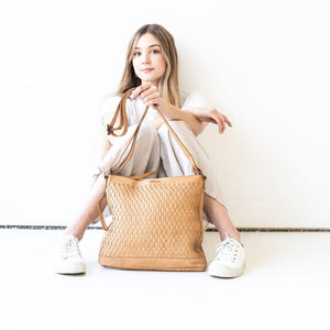 JUJU & CO Woven Hobo - Natural Leather bag - Zabecca Living