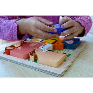 KIDDIE CONNECT Chunky Wooden Farm Animal Puzzle TODDLER (1-3 Yrs) - Zabecca Living