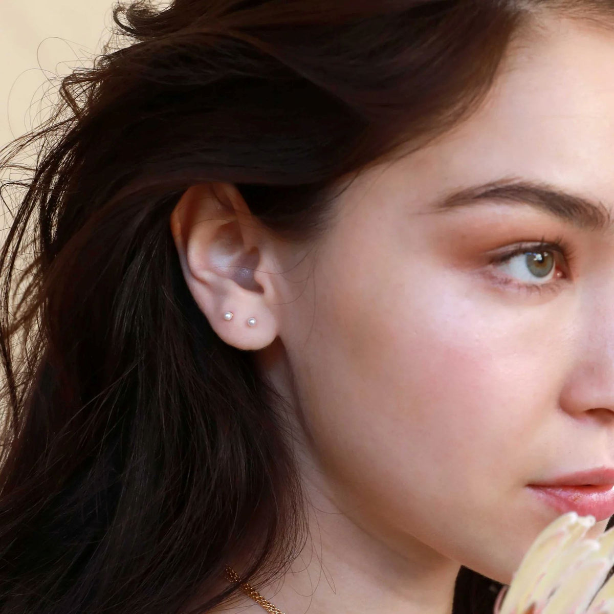 LINDA TAHIJA 3mm Freshwater Pearl Stud Earrings - Gold Plated Earrings - Zabecca Living