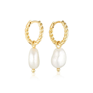 LINDA TAHIJA Baroque Pearl Rope Huggie Earrings - Gold Plated Earrings - Zabecca Living