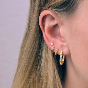 LINDA TAHIJA Mini Alpha Huggie Earrings - Gold Plated White Topaz Earrings - Zabecca Living
