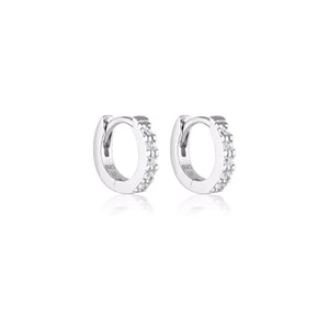 LINDA TAHIJA Mini Alpha Huggie Earrings - Sterling Silver White Topaz Earrings - Zabecca Living