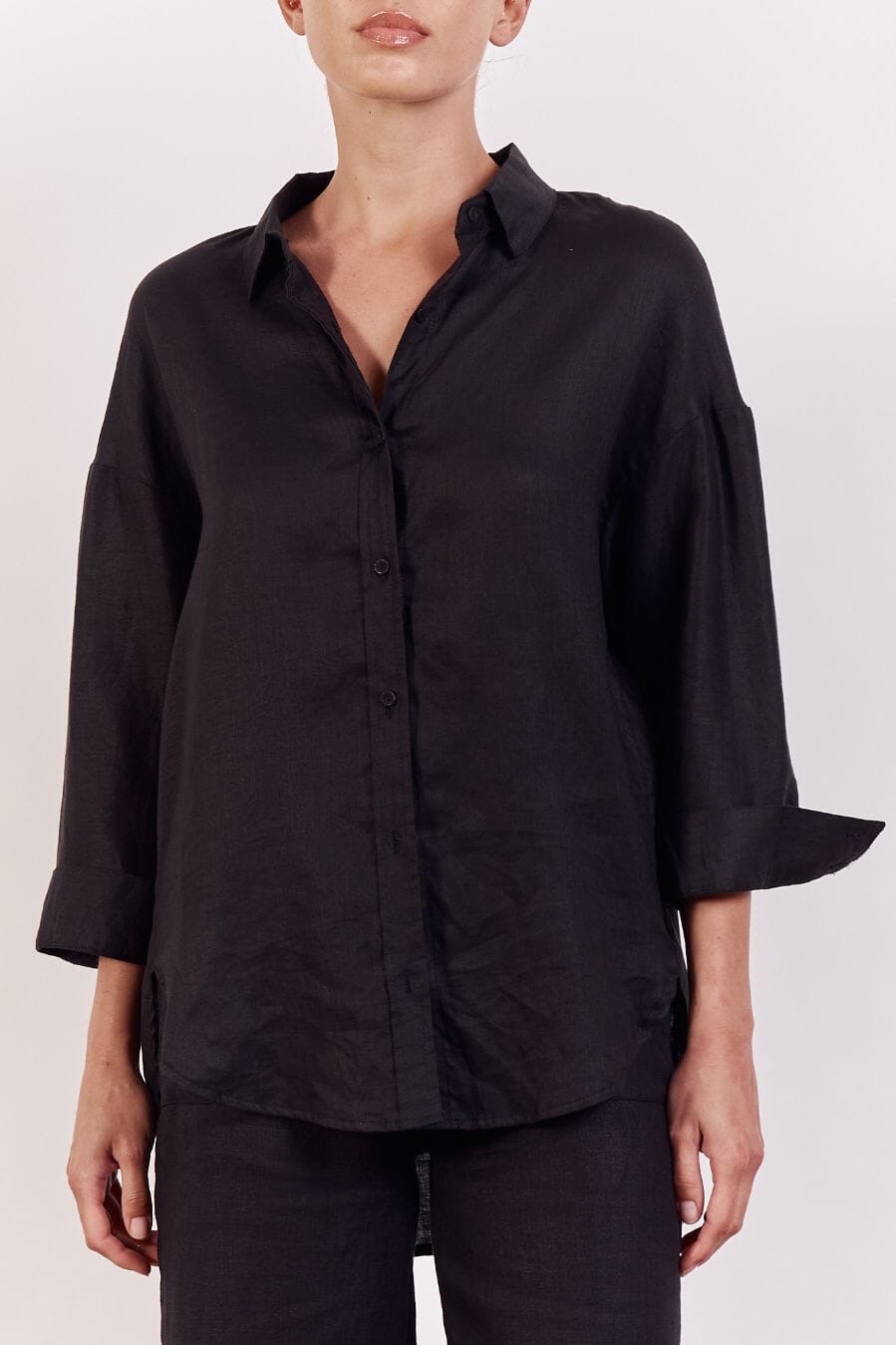 LITTLE LIES Boyfriend Shirt - Black Shirts & Blouses - Zabecca Living