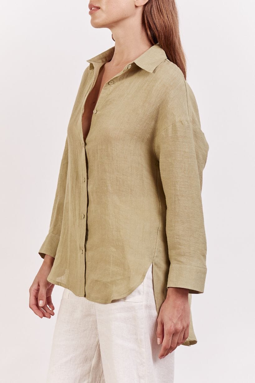 LITTLE LIES Boyfriend Shirt - Pistachio Shirts & Blouses - Zabecca Living