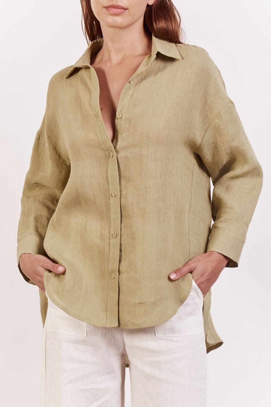 LITTLE LIES Boyfriend Shirt - Pistachio Shirts & Blouses - Zabecca Living