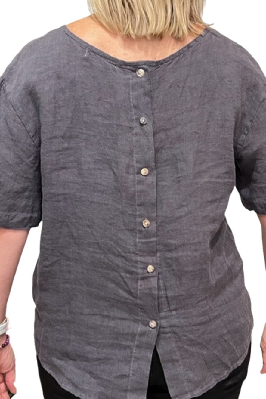 LITTLE LIES Button Back Top - Grey Shirts & Blouses - Zabecca Living