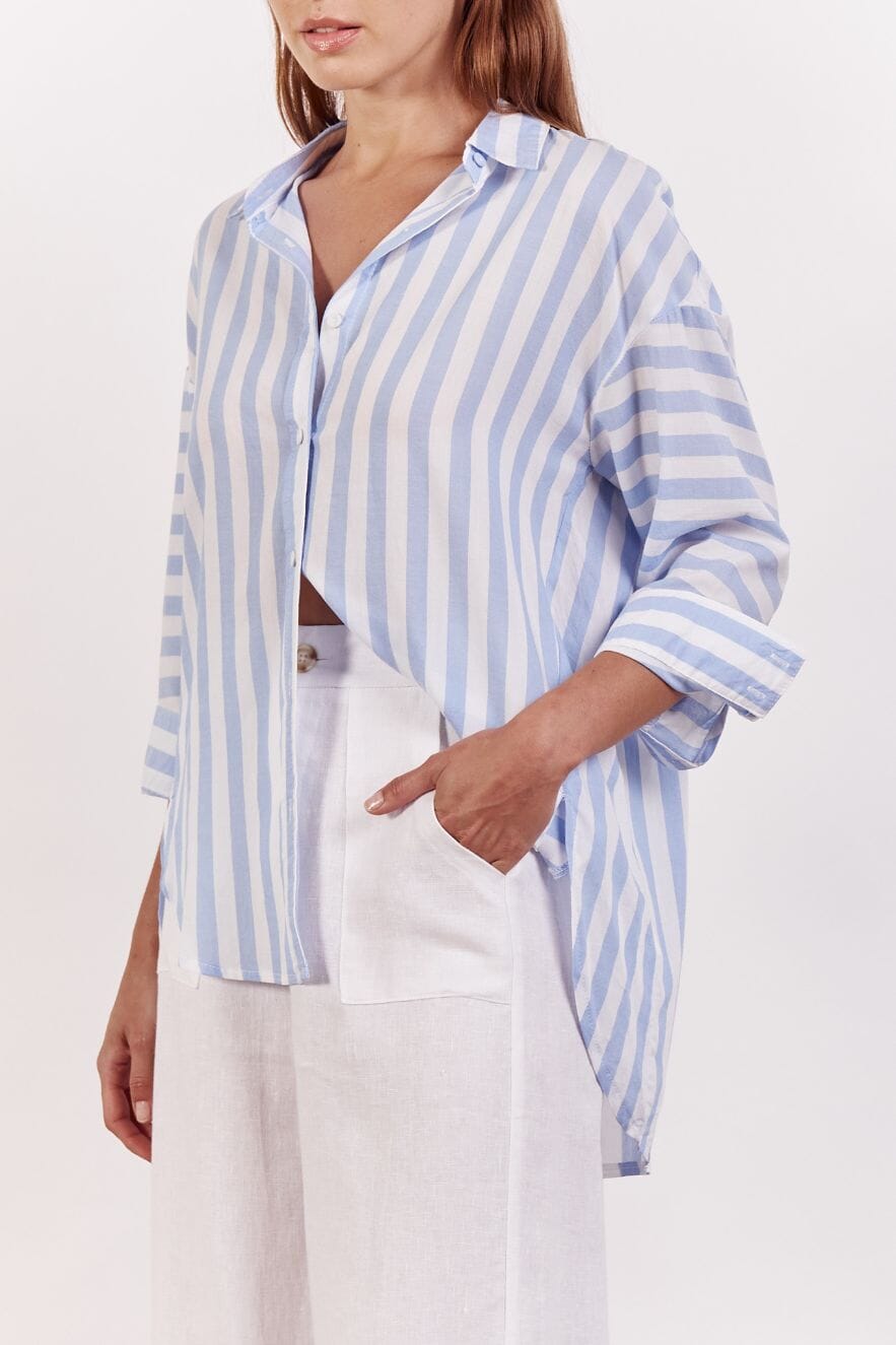LITTLE LIES Mya Stripe Shirt - Blue Shirts & Blouses - Zabecca Living