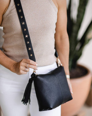 LOUENHIDE Apollo Gold Star Guitar Strap - Black HANDBAG - Zabecca Living