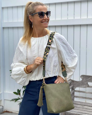 LOUENHIDE Gilly Guitar Metallic Strap - Khaki/Gold HANDBAG - Zabecca Living