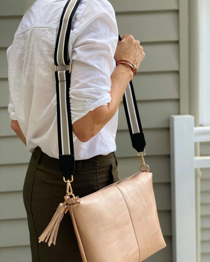 LOUENHIDE Gilly Guitar Strap - Stripe Black/Grey HANDBAG - Zabecca Living